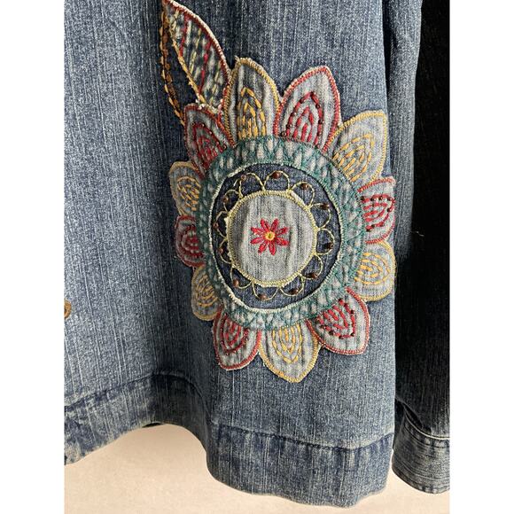 Alfred Dunner Petite Embroidered Floral Denim Jacket 12P Dark Wash - Picture 4 of 11